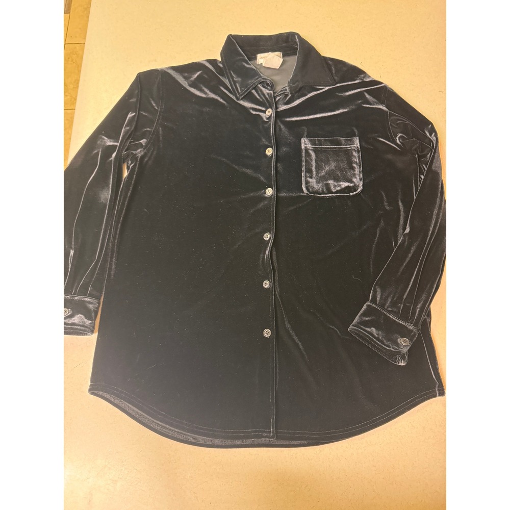 Jones New York Sport Black Velvet Button Down Shirt Long Sleeve Pocket Large